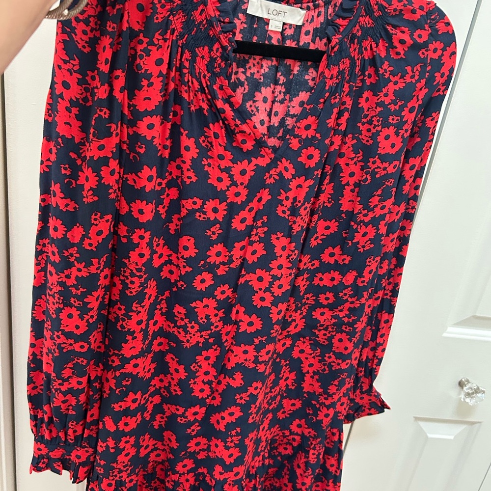 LOFT Red Floral Blouse